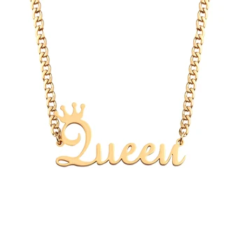 

Personalized Custom Gold Color Stainless Steel Name Necklace Pendant Nameplate Necklace With 3mm Cuban Chain
