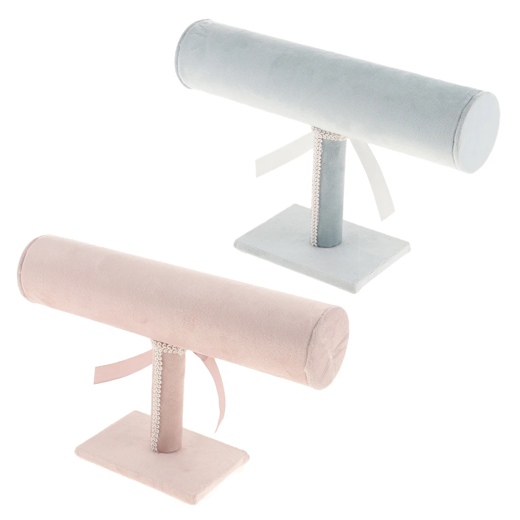 

Elegant T-bar Jewelry Bracelet Necklace Bangle Watch Display Stand Holder Shelf Rack - Light Blue & Light Pink To Choose