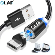 La OLAF LED magnético Cable de rayo Micro USB tipo C Cable de teléfono para iPhone X XS X 7 6 Xiaomi 1 cargador magnético de carga rápida m 2A(China)