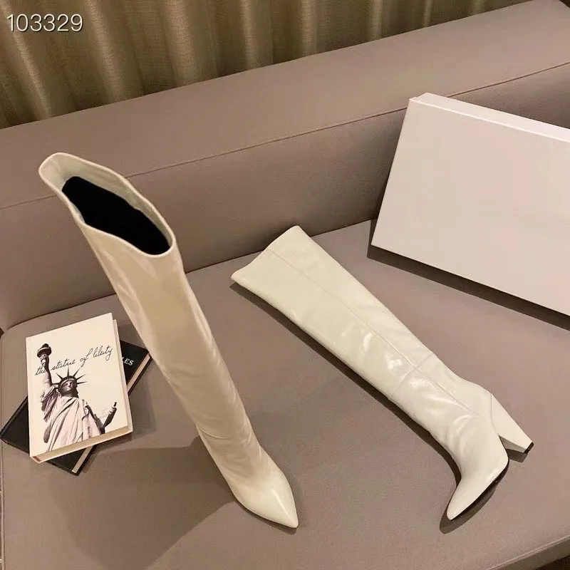 Schoenen Vrouw Из натуральной кожи Высокие сапоги до бедра с острым носком Ботинки в