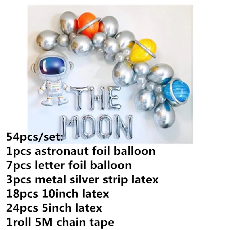 54pcs set 2 Космические вечерние надувной космонавт ракета фольга Арка с воздушными шарами гирлянда тема вечерние мальчик декор для детского дня рождения Сувениры гелиевые глобалы - Цвет: 54pcs set 2