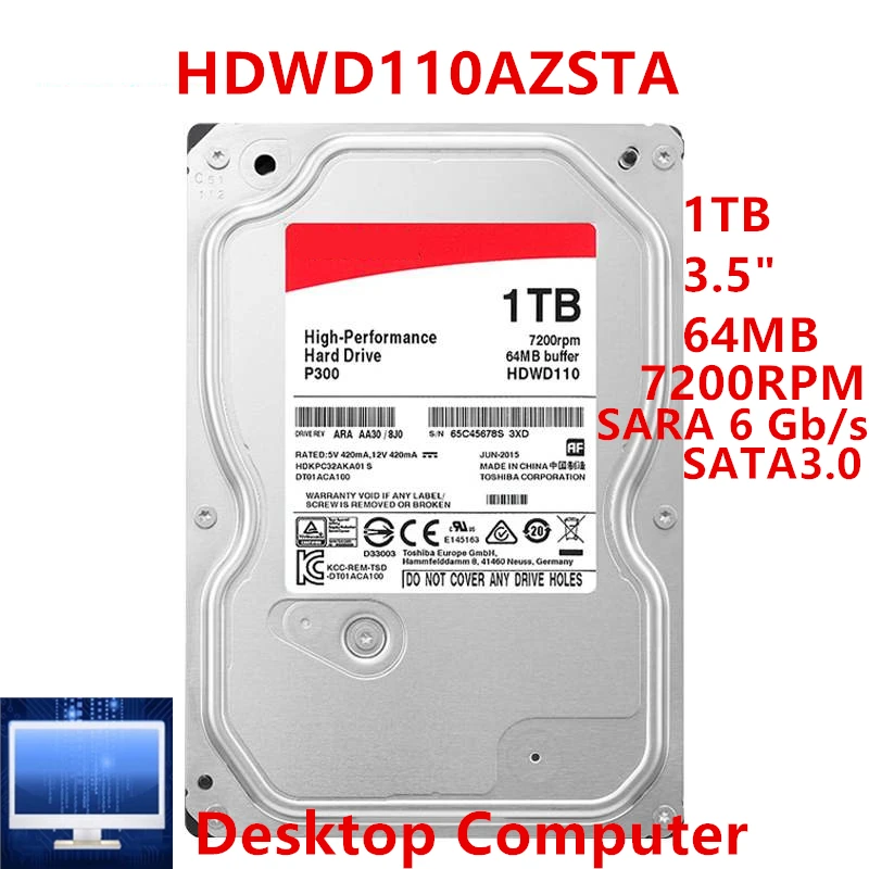 

New Original HDD For Toshiba 1TB 3.5" PMR SATA 6 Gb/s 64MB 7200RPM For Internal Hard Disk For Desktop Hard Drive For HDWD110