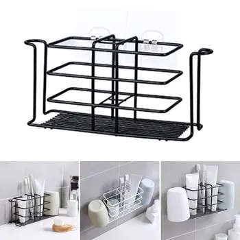 

Iron Toothbrush Shelf Holder Stand Bathroom Sturdy Storage Toothpaste Cleanser Razor Rack Storage Organizer Stand Rack
