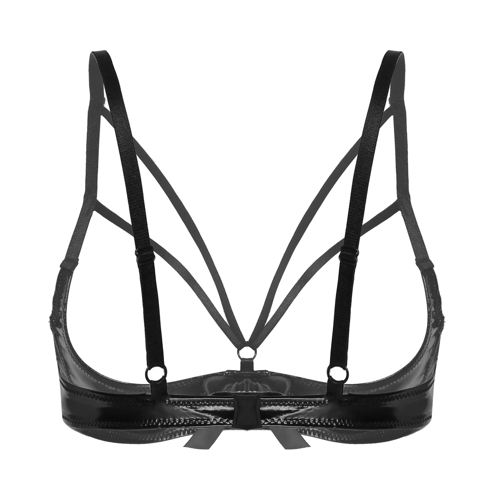 Womens Strappy Patent Leather Open Cup Bras Bowknot Underwired Bra Tops Adjustable Strap Braltte Sexy Bra Lingerie Underwear