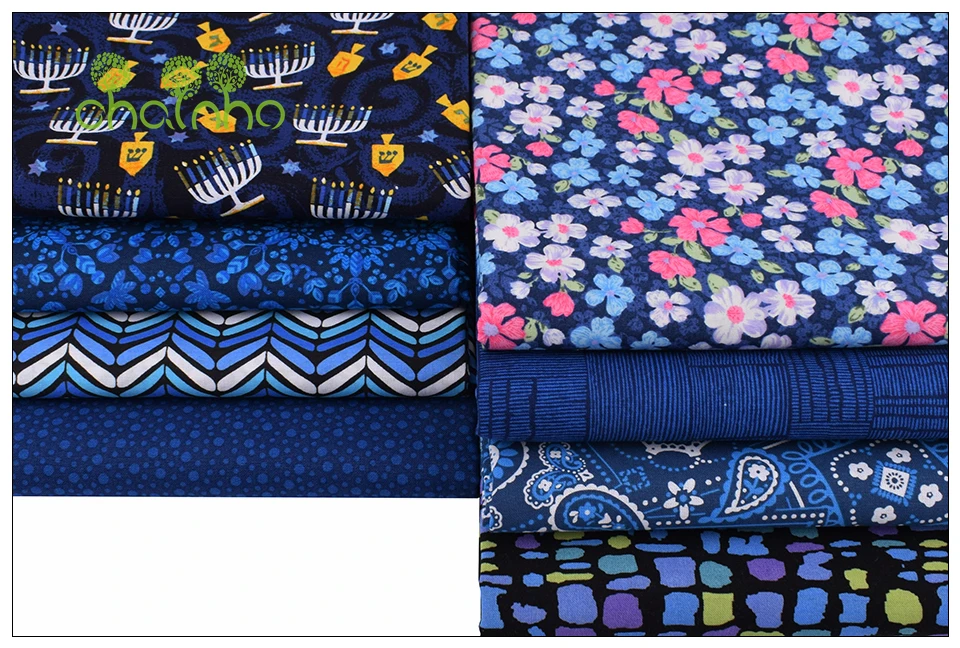 8 шт./лот, простая хлопковая ткань, Лоскутная Ткань, синяя Цветочная серия, ручная работа, рукоделие и шитье, подушка, сумка, текстильный материал