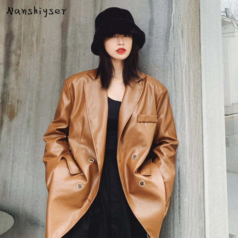 

Streetwear PU Leather Jacket Female New Autumn Women's Loose Fashion Wash Leather Motorcycle Jacket Mid-length Faux Leather Coat