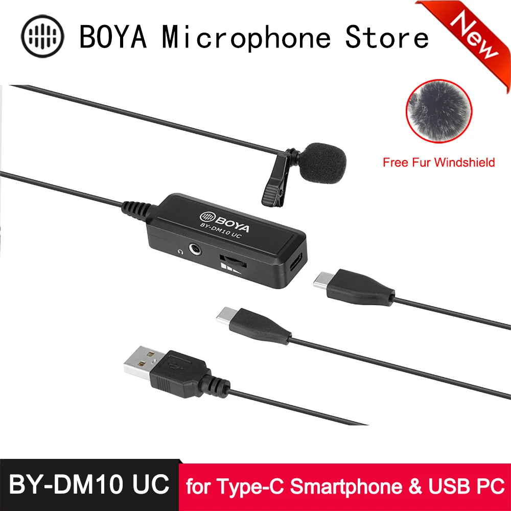 Петличный микрофон BOYA BY DM10 UC всенаправленный видеомикрофон с креплением на