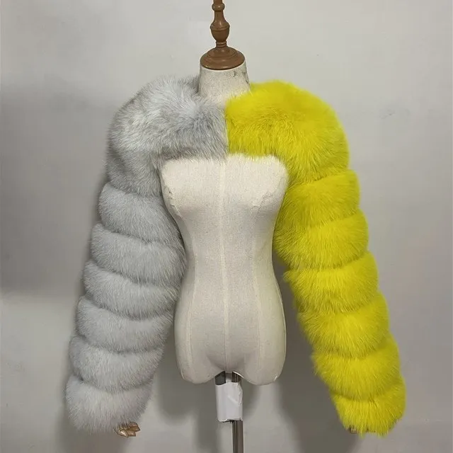 Fashion Winter High Quality Faux Fox Fur Coat Women 2021 Patchwork Long Sleeve Warm Mink Short Jackets Furry Coat Femme Top 2