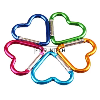 

1000pcs/lot Heart-shaped Aluminum Carabiner Outdoor Camping keychain Backpack Clothes Button 40*44mm Random Colors