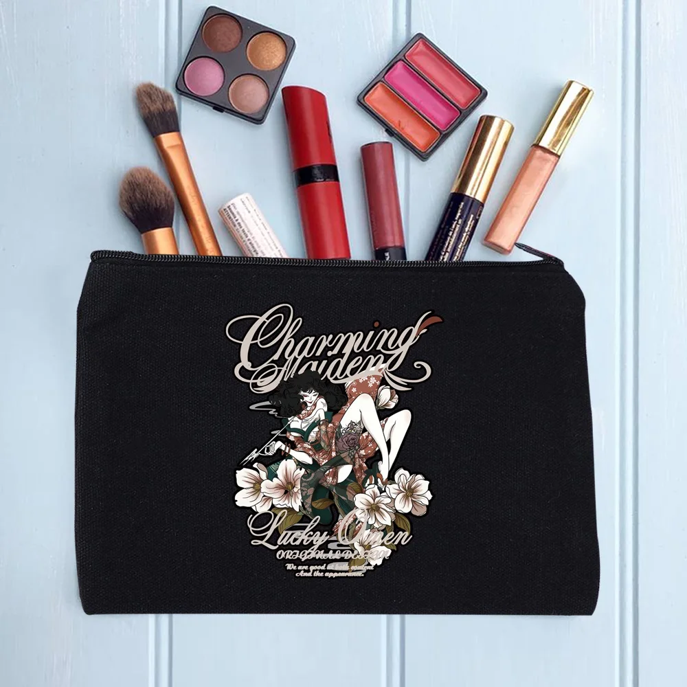 Casual Women's Cosmetic Bag Zipper Makeup Bag Female Handbags Black Pencil Cases Female Cosmetic Cases