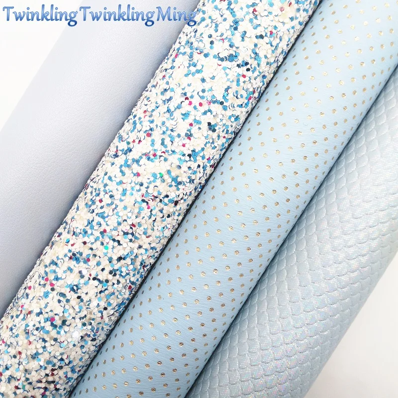 

BLUE Glitter Fabric, Mermaid Dots Faux Leather Fabric, Synthetic Leather Fabric Sheets For Bow A4 8"x11" Twinkling Ming XM354