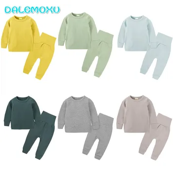 

DALEMOXU Children Spring Autumn Clothing Girls Coat Long Pants Suit Kids Cotton Underwear Set Baby Boys Solid Clothes