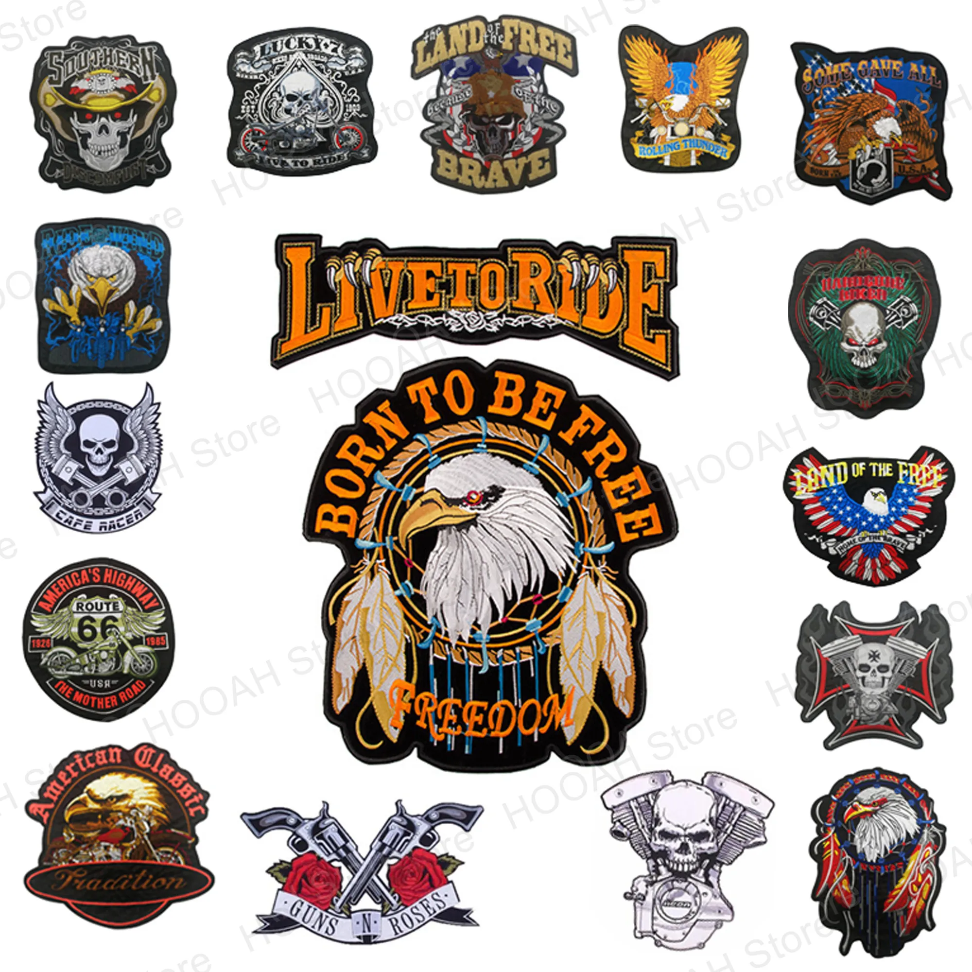 

Big Size Biker Patches Iron On Large Punk Skull Eagle Badges Motorcycle MC Patch Applique For Clothing Coat Leather Jacket