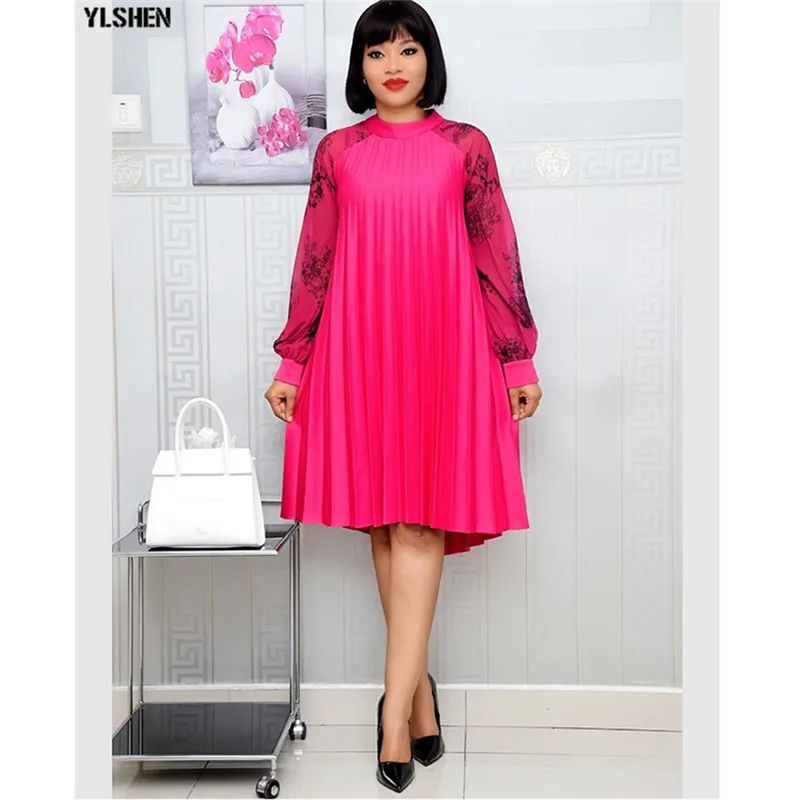 African Style Dresses for Women Casual Pleated Dress Elegant Chic Office Lady A-Line Africa Dress 2019 Autumn Winter Clothing 02