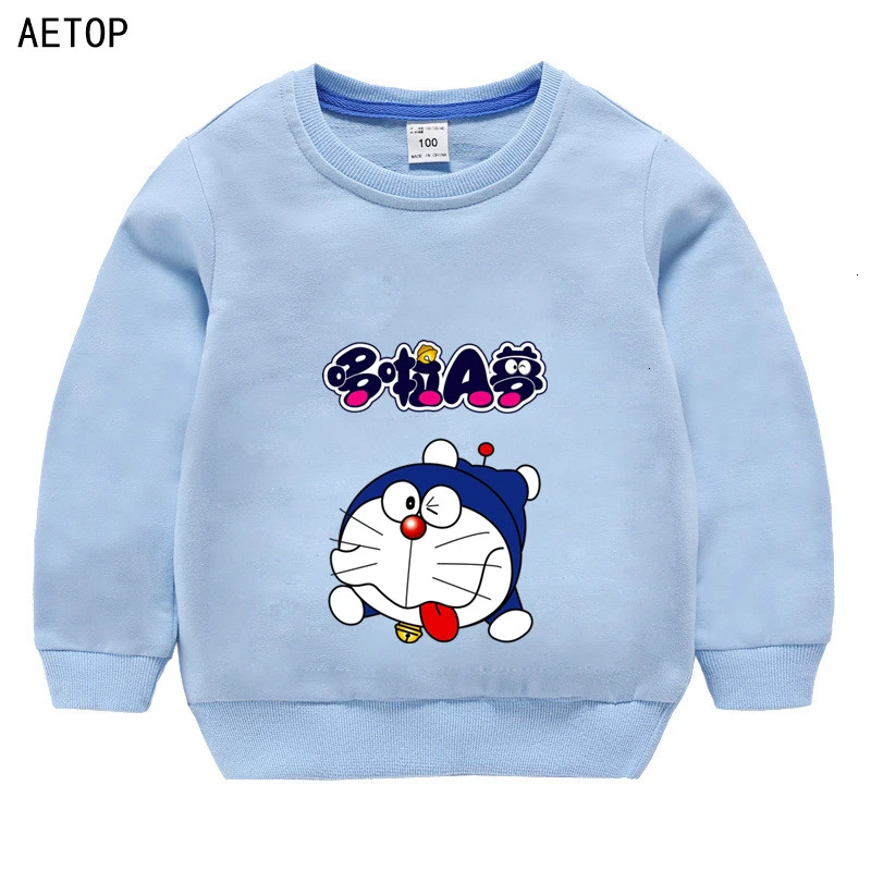 Зимняя бархатная Толстовка Doraemon для мальчиков и девочек, Забавные милые детские топы с круглым вырезом и рисунком - Цвет: as picture