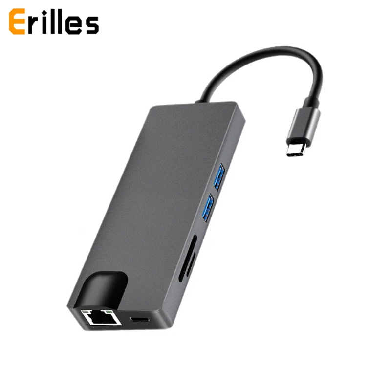 8 в 1 type C концентратор USB к HDMI VGA 3 0 порты SD/TF кард-ридер RJ45 1000 м USB-C доставка питания