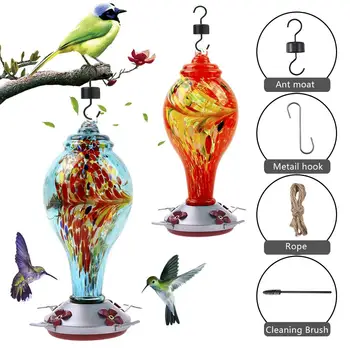 

Hummingbird Feeder Hand Blown Glass Hanging Bird Feeder Drinker Food Container for Outdoors Patio Garden Yard Decoration