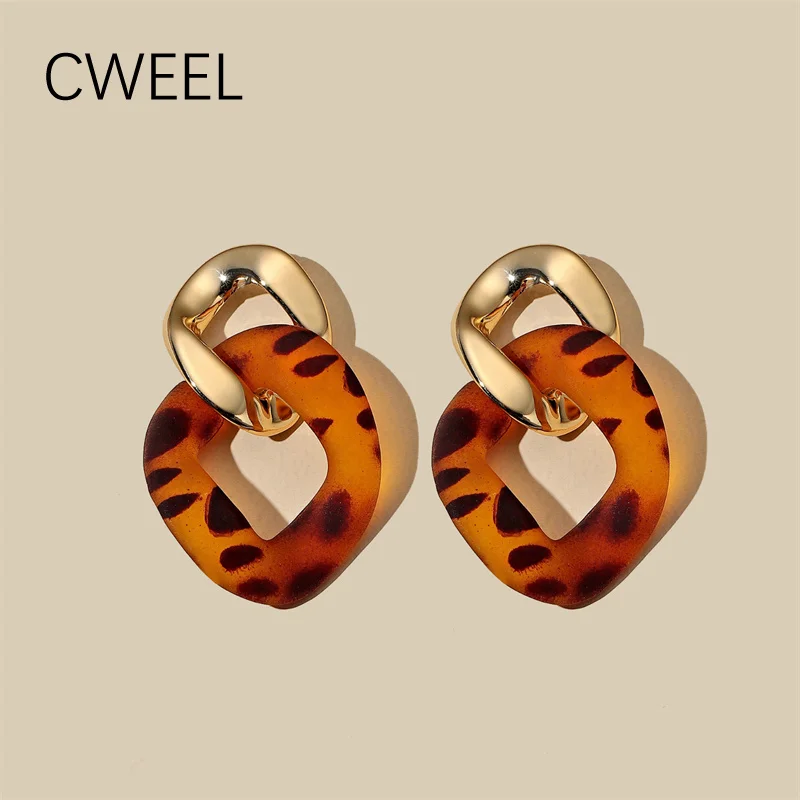 CWEEL Vintage Leopard Gold Earrings For Women Trend Punk Style Statement Bohemian Jewelry Acrylic Accessories | Украшения и