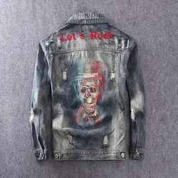 Модная уличная Мужская куртка с вышивкой в виде черепа, дизайнерская джинсовая куртка в стиле панк, мужская куртка, рок-хип-хоп джинсовая