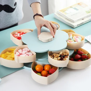 

Double Layers Fruit Tray Flower Rotating Candy Box Party Serving Food Plate for Appetizer Nuts Dried Fruit Snacks
