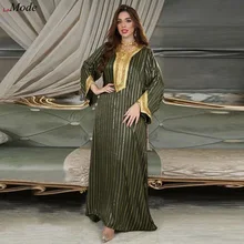 

Ramadan Eid Muslim Evening Party Abaya Women Dubai Kaftan Saudi Arabia Dress Fashion Striped Gold Stamping Caftan Marocain Robe