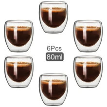 80ML szklanka z podwójną ścianką przezroczysty ręcznie odporny na ciepło napój herbaciany kubki MINI kubek Whisky 100 stopni celsjusza Espresso filiżanka kawy tanie tanio CN (pochodzenie) ROUND CE UE Lfgb Szkło Ekologiczne Na stanie 80ML Glass Cup