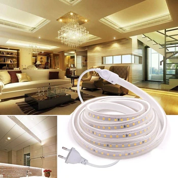 

Waterproof EU Plug LED Strip Light Flexible Tape Ribbon Diode LED Strip lamp Warm white Bias lighting for Home Decoration D30