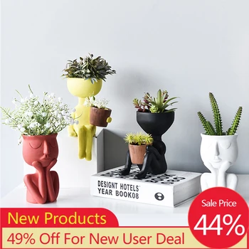 

Nordic Human Face Abstract Vase ceramics Flower Pot Dried Flower Bottle Garden Micro Landscape Ornaments Home Decoration Crafts