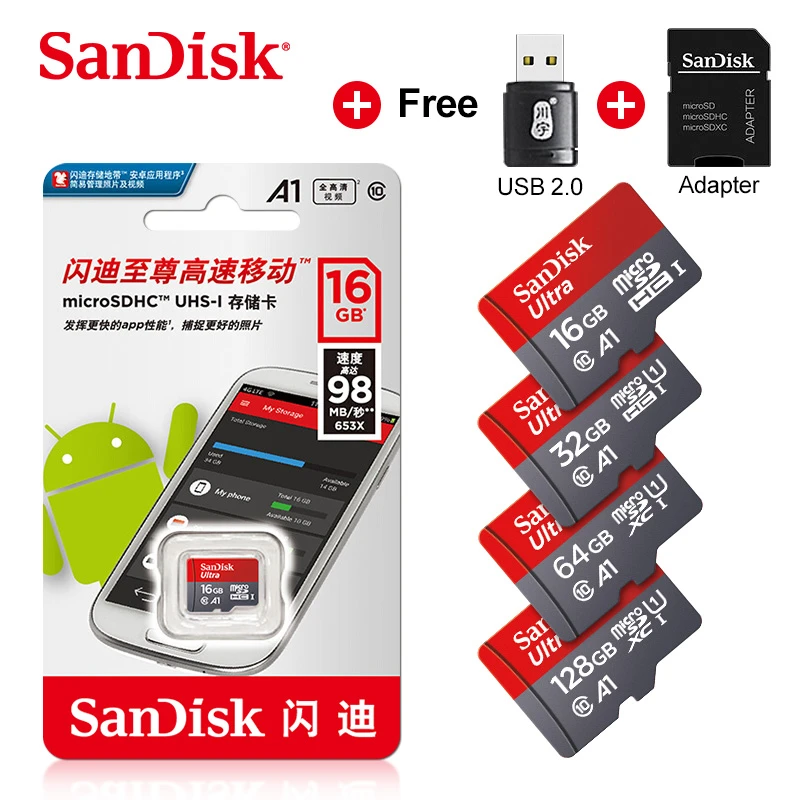 Sandisk Original Micro SD 16GB 32GB 64GB Memory Card C10 TF MicroSD Cards SDXC 128GB 200GB 256GB U1 4K For Phone Drone Camera memory card for phone