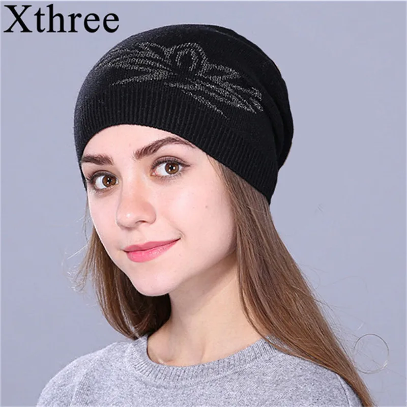 

Xthree Female Fall spring Skullies Beanies Thin Knitted Hat For Women Wool Cap Cord Bow Girl Cap Brand New