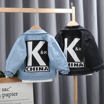

Spring 2020 boy's long sleeve denim jacket trendy children's cartoon dinosaur print fashion jacket