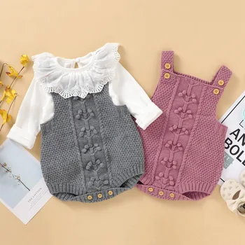 

Fashion Autumn Infant Baby Girls Sleeveless Knitted Floral Solid Print Rompers Kids Boys Bodysuit Jumpsuit