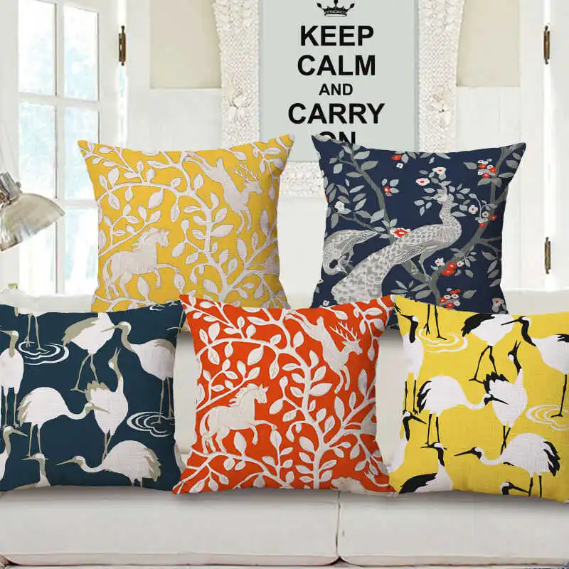 

Home Peacock Sofa Pillow Bed Car Decor Linen Cover Waist Cushion 18" Case Cotton