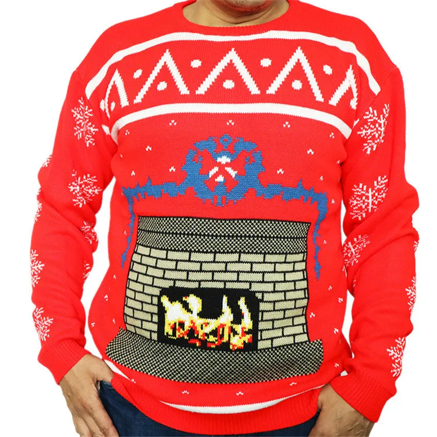 Мужской Женский Повседневный Рождественский свитер с круглым вырезом и принтом оленя, рождественский джемпер с Санта-эльфом, мужские свитера, пуловер для мужчин
