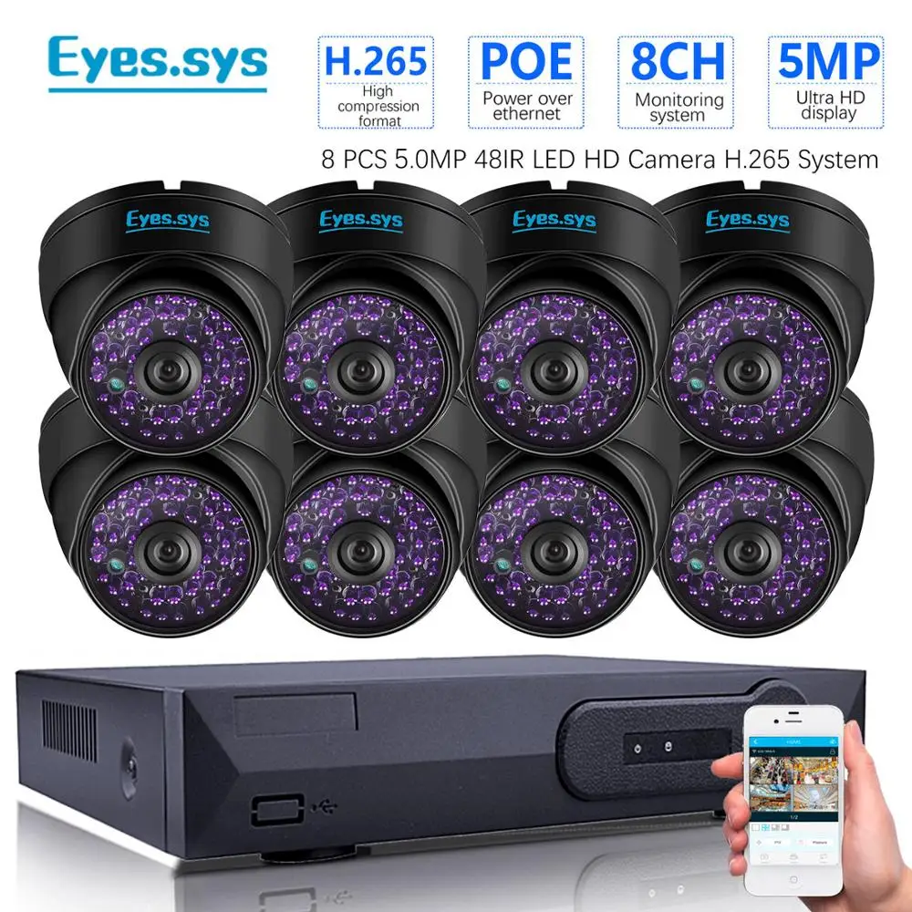 

Eyessys H.265 8x 5.0MP 48LED IR Outdoor IP Night Vision Dome Camera CCTV POE HDMI NVR P2P Sound Security System 4000GB HDD