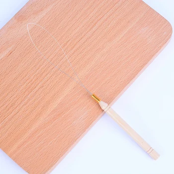 

1PC Wooden Handle Loop Needle Threader Micro Rings Beads Loop Hair Extension Hook Pulling Tool