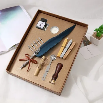 

Feather Water Pen Set / Metal Pen Case / Student DIY Writing Set / Art Supplies / Writing Set