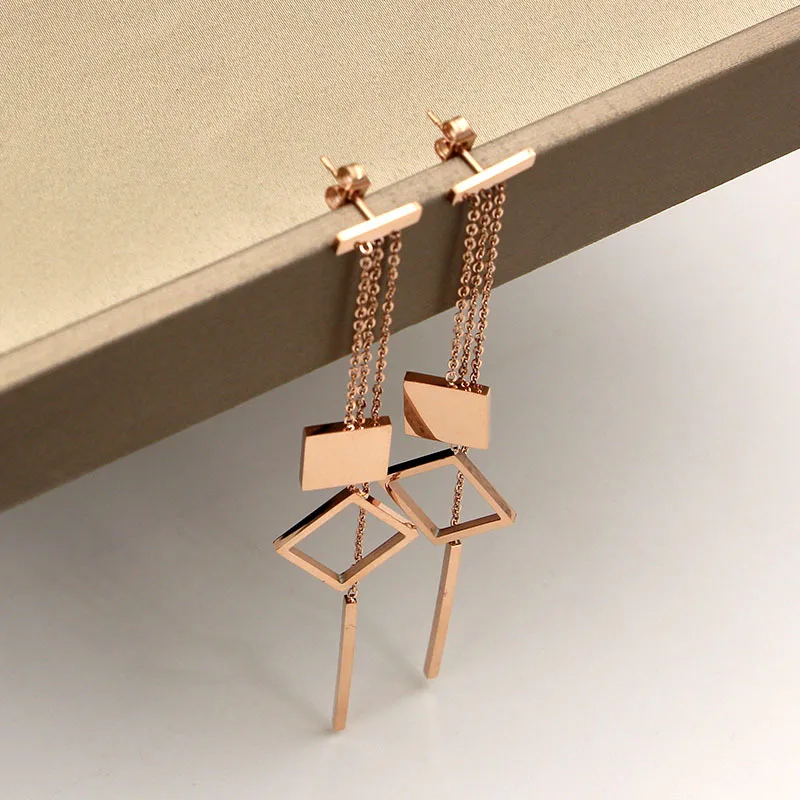 Fashion new earrings long section three chain geometry tassel rose gold woman earrings for women jewelry wholesale