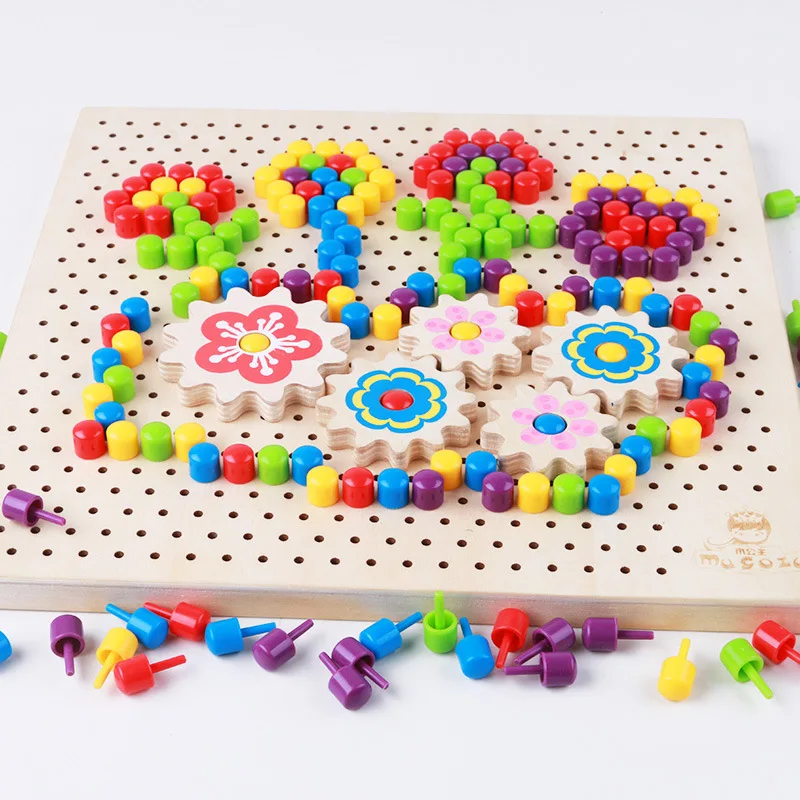  Creative wooden mushroom stud toy jigsaw puzzle for children Kindergarten - 4000215276197