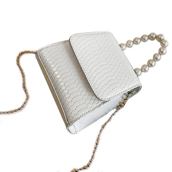 

Chain Handbag Vintage Pearl Handle Women Evening Pu Shoulder Bag Fashion Ladies Crossbody Bag White