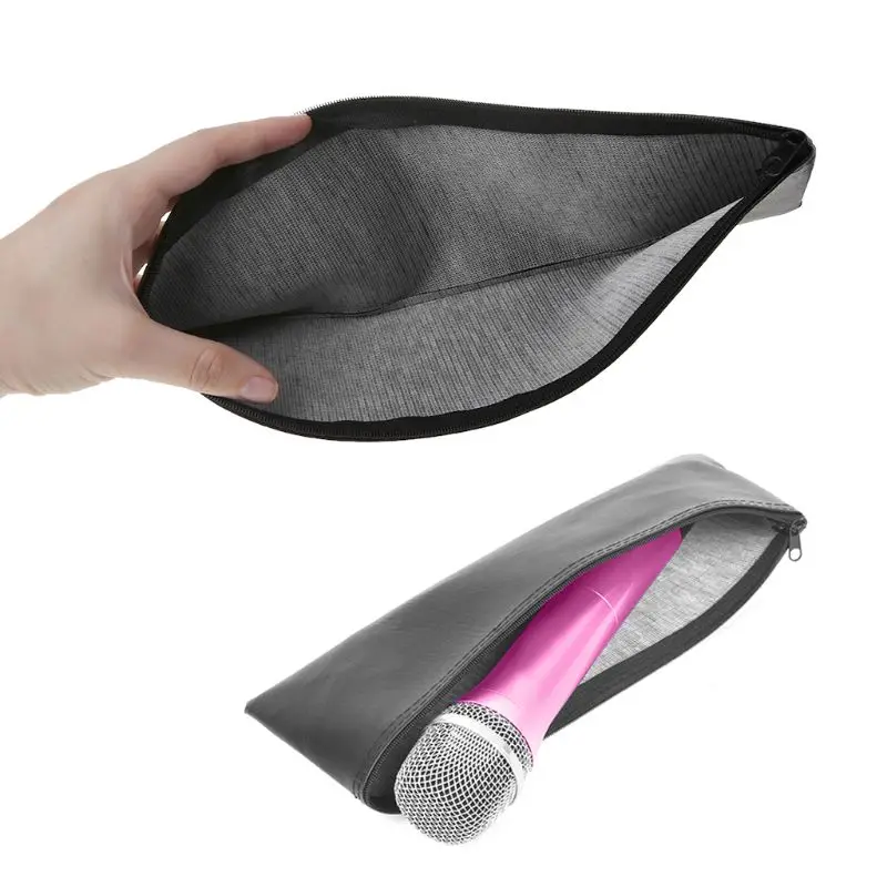 

Handheld Bag Pouch Zipper Case Leather Storage Holder Organizer Accessories for Shure Wireless Microphone E65A