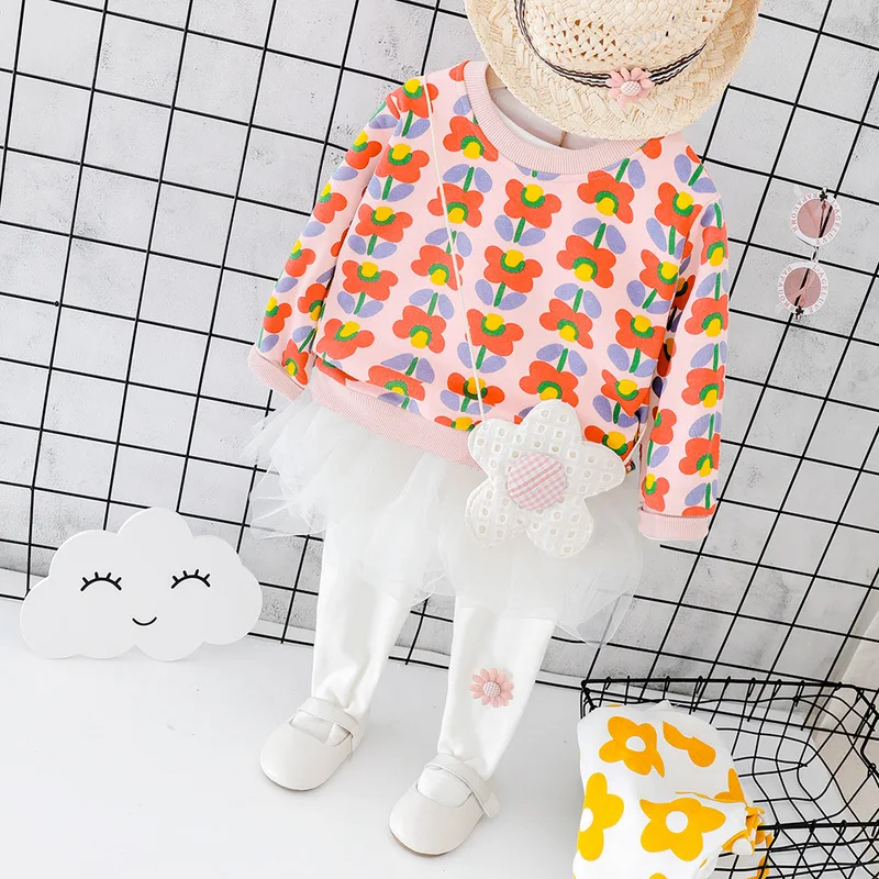 

Autumn Toddler Baby Girl Clothes Set Long Sleeve Flowers Hoodie+Gauze Culottes 2 Pieces Newborn Outfit Lovely Cotton Infant Suit