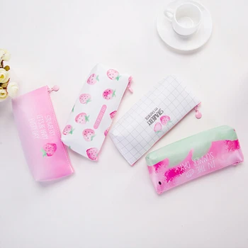 

Cute Strawberry Pu Leather Storage Bag For Women Girl Large Capacity Multifunctional Storage Bag For Pencil Makeup Brush Bags