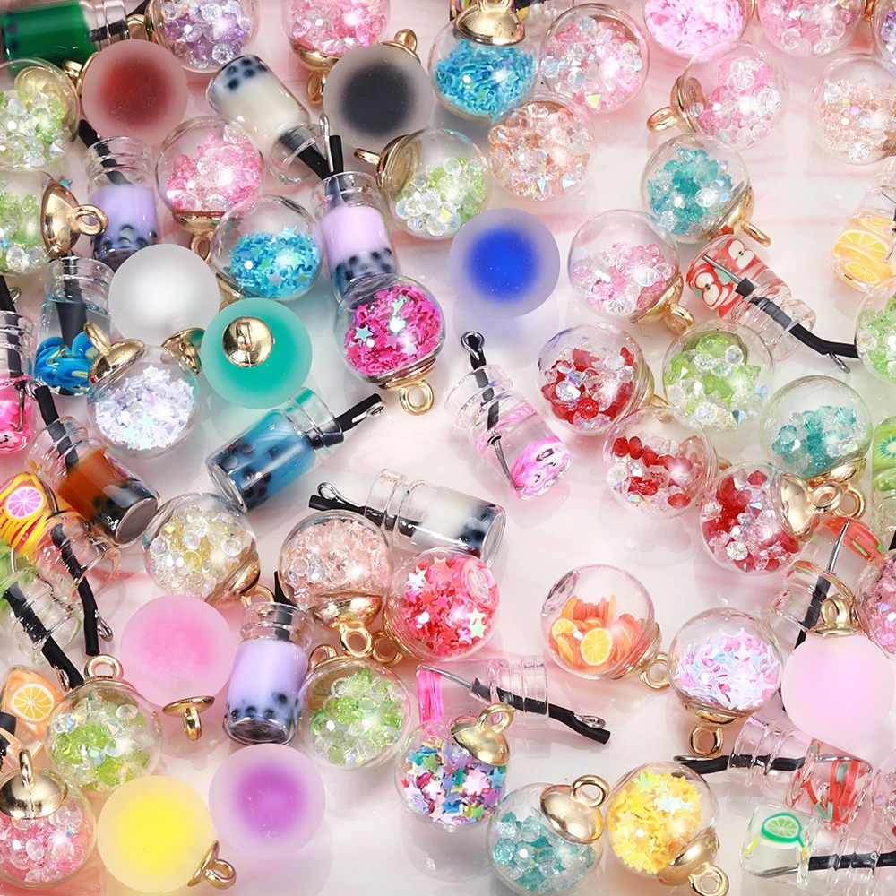 10pcs 8-30 Styles Mix Glass Bottles Milk Tea Cup Ball Earring Charms DIY Findings Keychain Bracelets Pendant for Jewelry Making,Temu