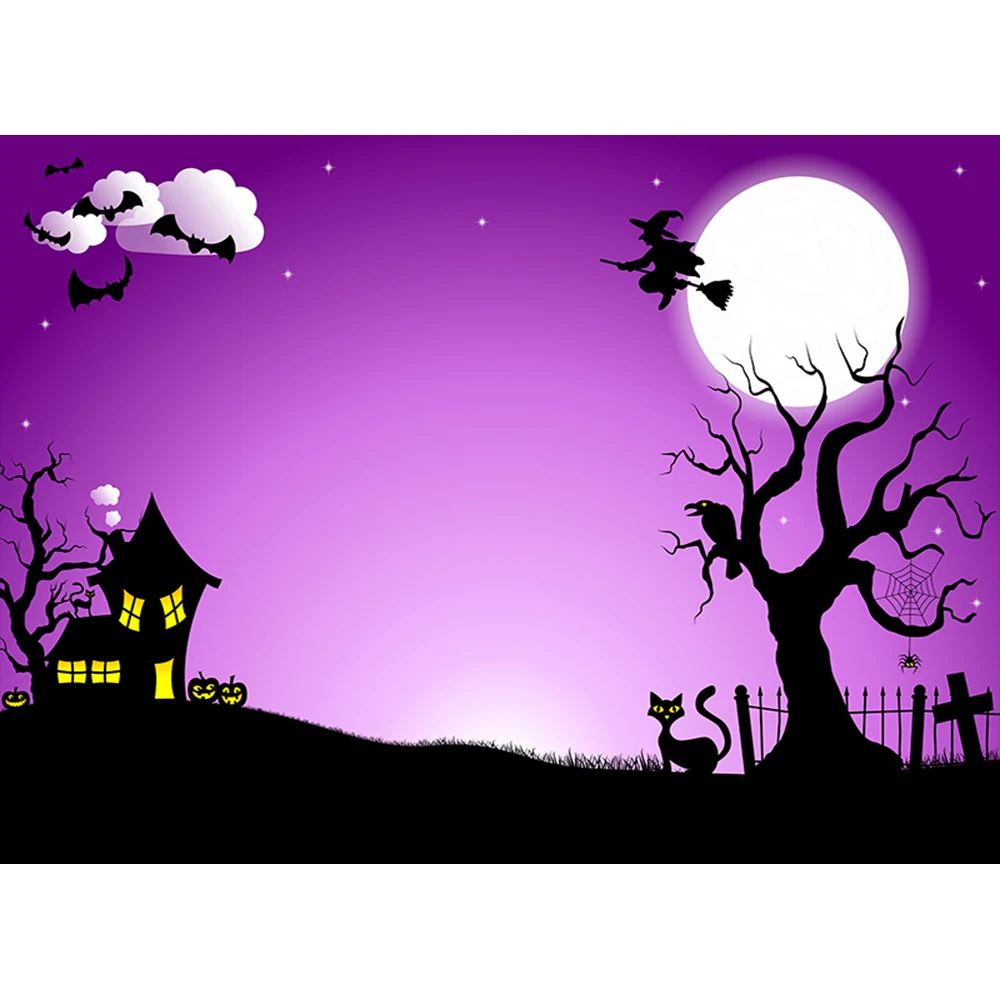 Photography Backdrop Halloween Moon tree cat Night Haunted castle Pumpkin Background Kids Adults Costume Party Photo Studio Prop |