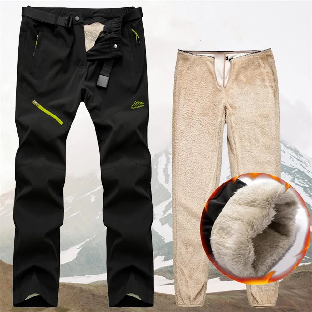 UK Mens Thick Fur Fleece Lined Long Pants Winter Warm Trousers Waterproof Bottom 