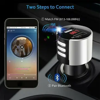 

Upgraded Bluetooth V3.0 FM Transmitter Radio Adapter MP3 Player Car Handsfree Call 2 USB Ports & Fast Charger FM Transmitter