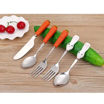 

Cartoon Stainless Steel Kids Spoons Forks Knife Resin Handle Baby Feeding Tableware Kids Toddler Dishes Dinnerware