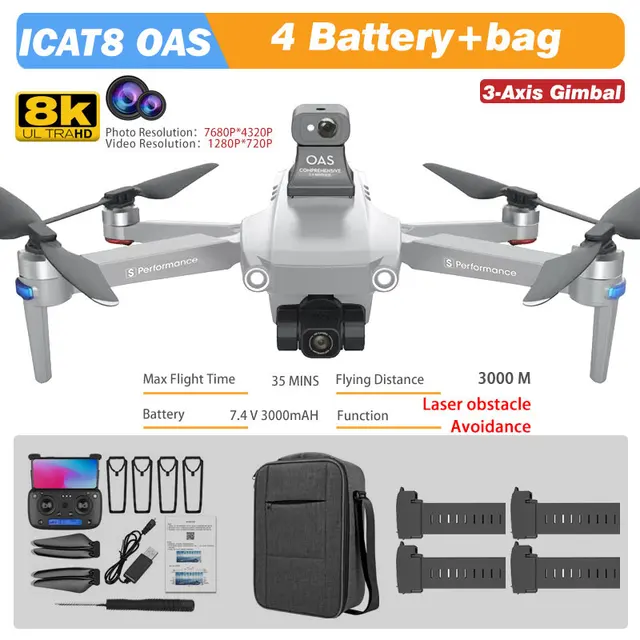 MFM 3-Axis EIS Camera Drone GPS 8K 35min 360° Obstacle Avoidance Professional 5G FPV 1.5Km Long Distance Brushless Icat8 Dron 4K OAS 8K 4B Bag WH