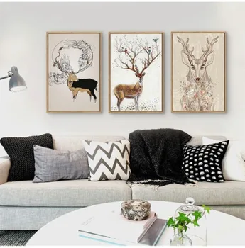 

Lucky deer black and white decorative painting modern minimalist living room study office hanging painting wall painting